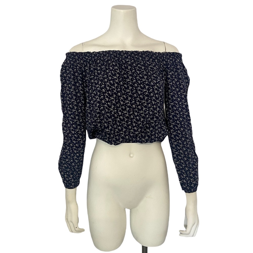 brandy melville floral off the shoulder navy blouse